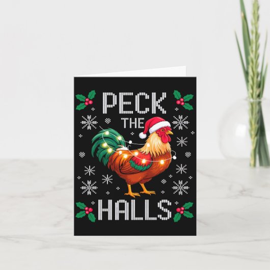 Carte Peck The Halls Chicken Christmas Lights Snowflakes (Devant)