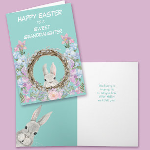 Carte Peeeking Bunny Wreath Grandgirl Pâques