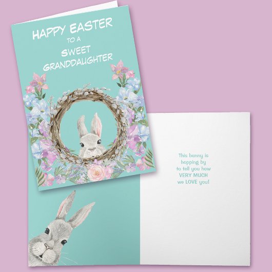 Carte Peeeking Bunny Wreath Grandgirl Pâques