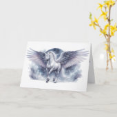 Carte Pégase Blanc Ailes au Clair de Lune Rêve Céleste (Fleur jaune)