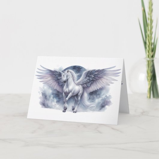 Carte Pégase Blanc Ailes au Clair de Lune Rêve Céleste (Devant)