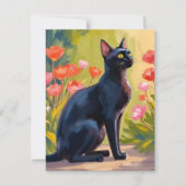 Carte peinte à l'aquarelle avec fleurs et chaton n (Devant)