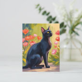 Carte peinte à l'aquarelle avec fleurs et chaton n (Debout devant)