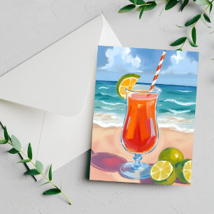 Carte peinte à l'aquarelle Cocktail de plage Vague