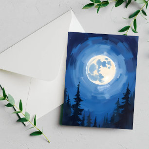 Carte peinte à l'aquarelle de forêt sous la pleine