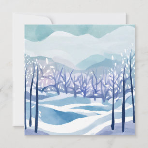 Carte Peinture à l'aquarelle bleue enneigée de Paysage d