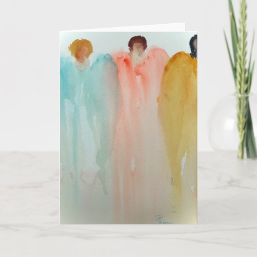 Carte Peinture à l'aquarelle de 3 anges, figures ou femm (Devant)