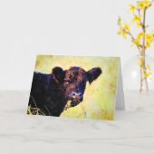 Carte Peinture à l'aquarelle de la vache Beltie Galloway (Fleur jaune)