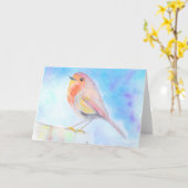 Carte Peinture à l'aquarelle de Petit Rouge-Gorge (Fleur jaune)