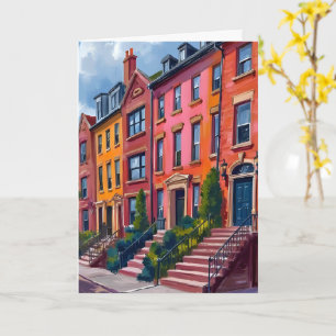 Carte Peinture à l'aquarelle de rue de ville en grès bru