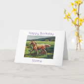 Carte Peinture à l'huile de cheval Palomino pour anniver (Fleur jaune)