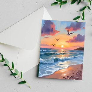 Carte Peinture à l'huile du coucher de soleil des vagues