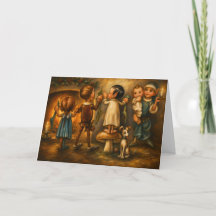 Peinture à l'huile fantaisiste d'elfes de Noël vin