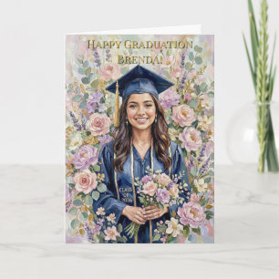 Carte Peinture à l'huile personnalisée de fille florale