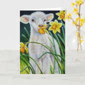Carte Peinture aquarelle Agneau bébé et jonquilles de pr (Fleur jaune)