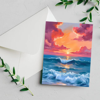 Carte Peinture Aquarelle Coucher de Soleil Océanique Car