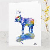 Carte Peinture aquarelle éléphant heureux (Fleur jaune)