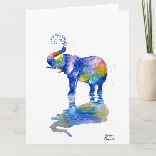 Carte Peinture aquarelle éléphant heureux (Devant)