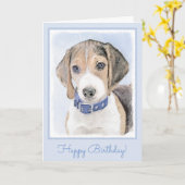 Carte Peinture Beagle - Art original du chien (Fleur jaune)