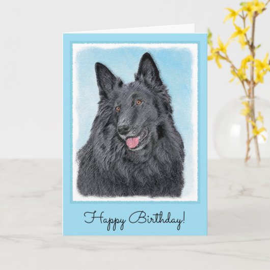 Carte Peinture belge Sheepdog - Cute Original Chien Art (Fleur jaune)