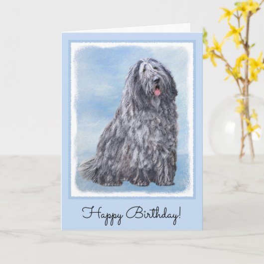 Carte Peinture Bergamasco Sheepdog - Chien original mign (Fleur jaune)