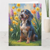 Carte Peinture Bluetick Coonhound Chien Fleurs de printe (Devant)