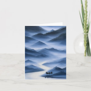 Carte Peinture Chinoise Paysage bleu bruyant