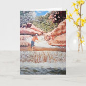 Carte Peinture d'anniversaire du pêcheur dans la cascade (Fleur jaune)