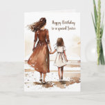 Carte Peinture d'aquarelle de la plage de Sisters<br><div class="desc">Grande soeur avec petite fille marchant sur le tableau de la plage en effet aquarelle pour l'anniversaire de la soeur.</div>