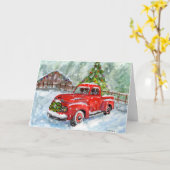Carte Peinture d'aquarelle de Noël 2 Boxes, camion rouge (Fleur jaune)