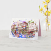 Carte Peinture d'aquarelle des gondoles à Venise Italie (Fleur jaune)