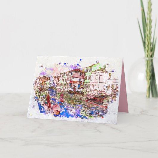 Carte Peinture d'aquarelle des gondoles à Venise Italie (Devant)