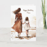 Carte Peinture d'aquarelle sur la plage mère et fille<br><div class="desc">Maman et sa fille marchent sur le tableau de la plage en effet aquarelle pour l'anniversaire de maman.</div>