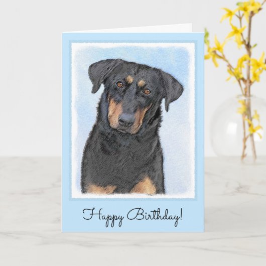 Carte Peinture de Beauceron - Cute Original Chien Art (Fleur jaune)