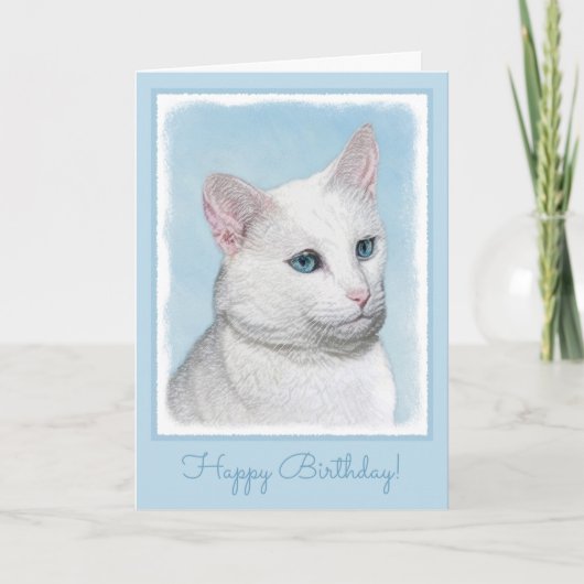 Carte Peinture de chat blanc - Cute Original Cat Art (Devant)