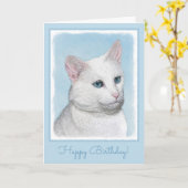 Carte Peinture de chat blanc - Cute Original Cat Art (Fleur jaune)