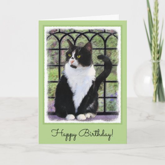 Carte Peinture de chat Tuxedo - Cute Original Cat Art (Devant)
