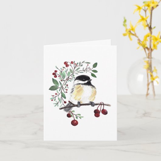 Carte Peinture de chickadee mignonne (Fleur jaune)