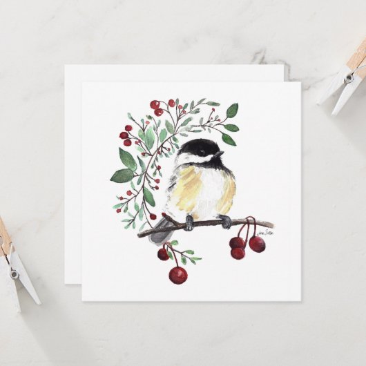 Carte Peinture de chickadee mignonne (Devant/Arrière en situation)