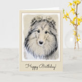 Carte Peinture de chien de berger de Shetland - art (Fleur jaune)