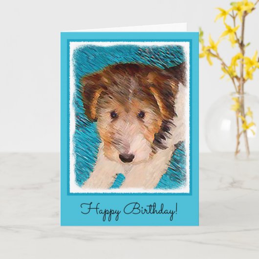 Carte Peinture de chiot Terrier Fox - Art de chien origi (Fleur jaune)