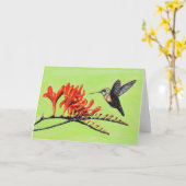 Carte Peinture de colibri et de crocosmia (Fleur jaune)