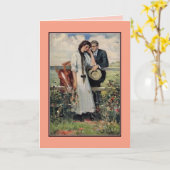 Carte Peinture de couple romantique vintage et cheval (Fleur jaune)
