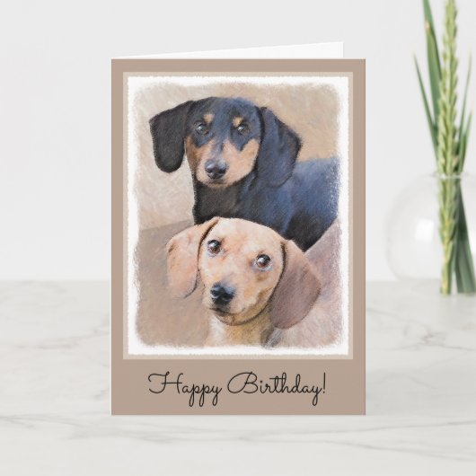 Carte Peinture de Dachshund (Smooth) - Art original de c (Devant)