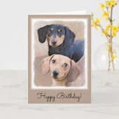 Carte Peinture de Dachshund (Smooth) - Art original de c (Fleur jaune)