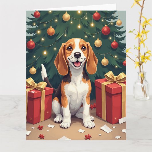 Carte Peinture de déballage de cadeau de Noël matinée Be (Fleur jaune)