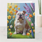 Carte Peinture de fleurs de printemps de Bulldog (Devant)