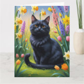 Carte Peinture de fleurs de printemps de chats noirs (Devant)
