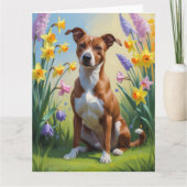 Carte Peinture de fleurs de printemps de chien Basenji (Devant)