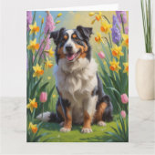 Carte Peinture de fleurs de printemps de chien berger au (Devant)